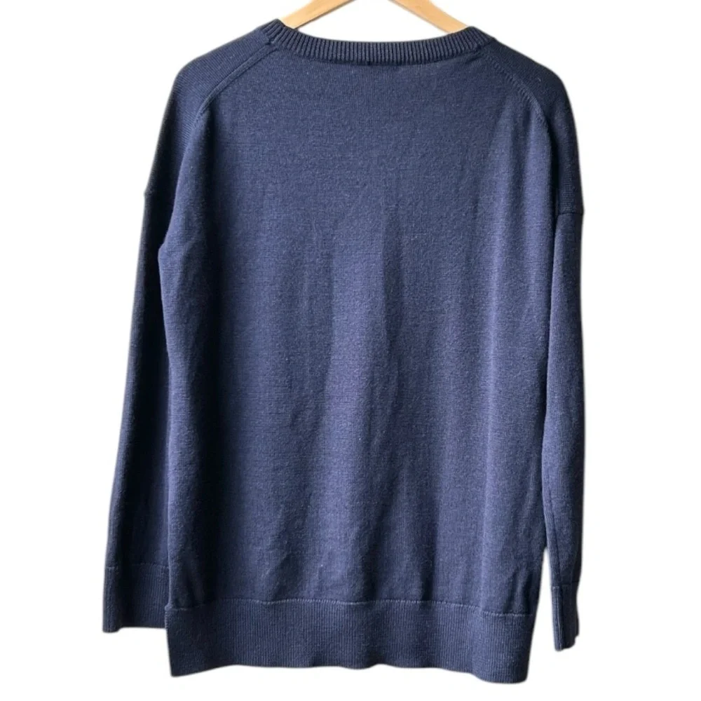 Aritzia Babaton Navy Blue Gunnar Pullover Knit Sweater Wool Step Hem Sz 2